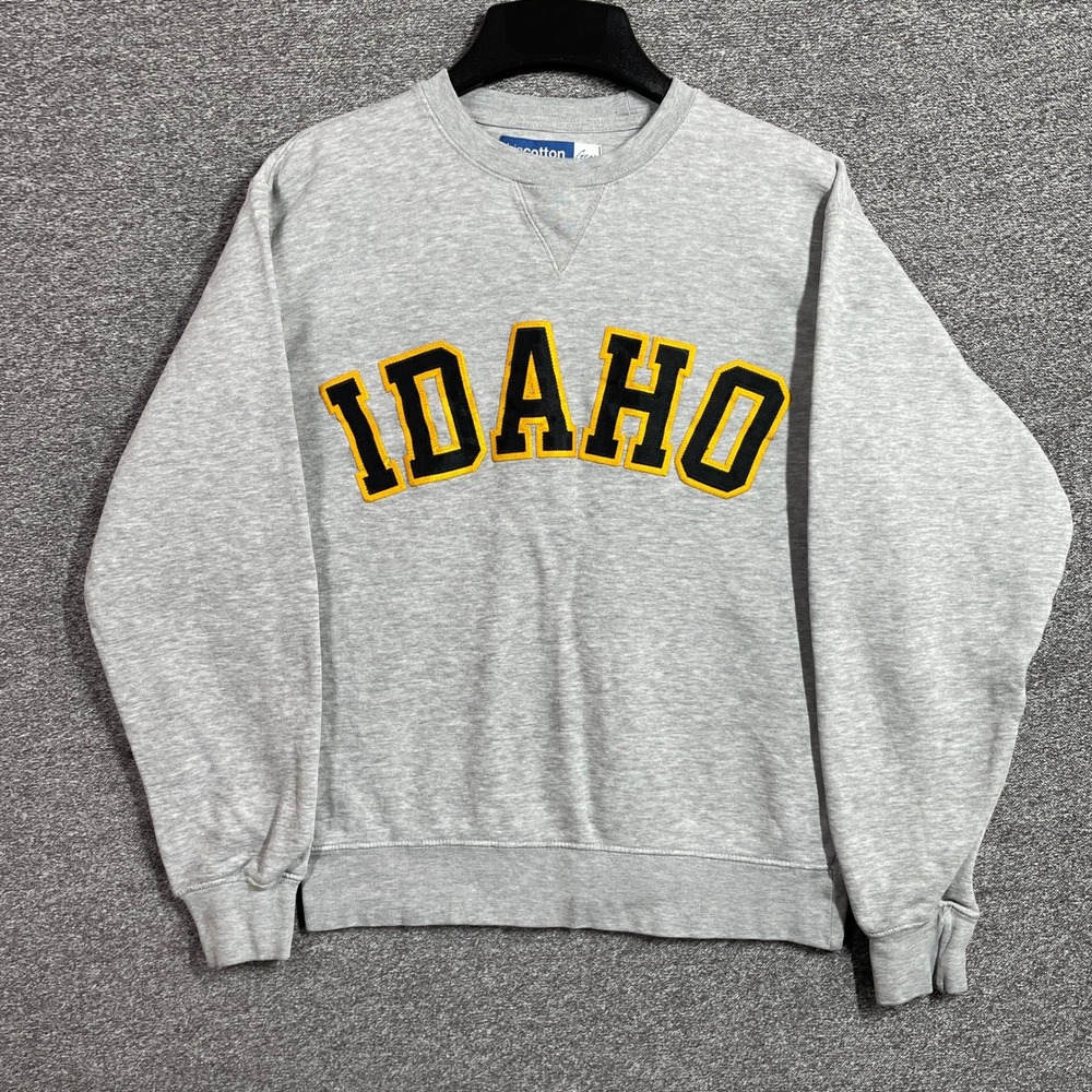Gear for Sports Big Cotton Idaho Sweatshirt Gray Crewneck XS Collegiate Applique